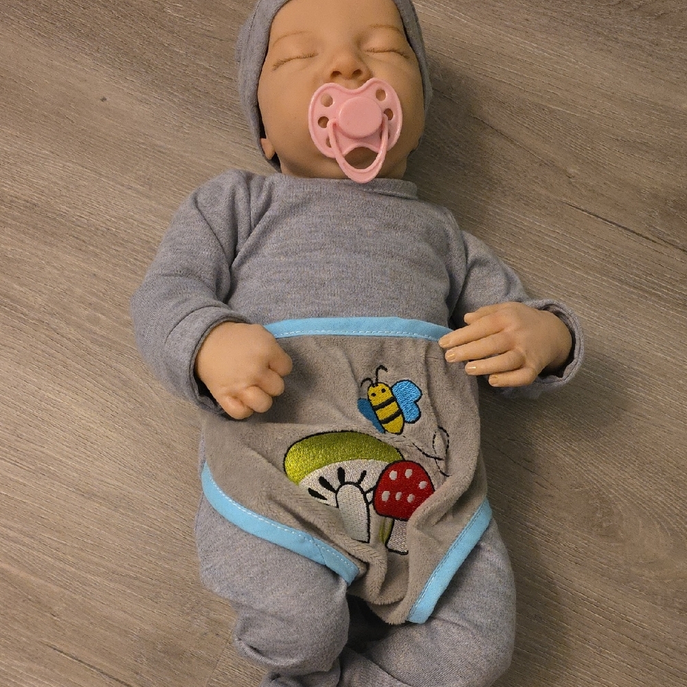 Boy Baby Doll with Embroidered Blanket
